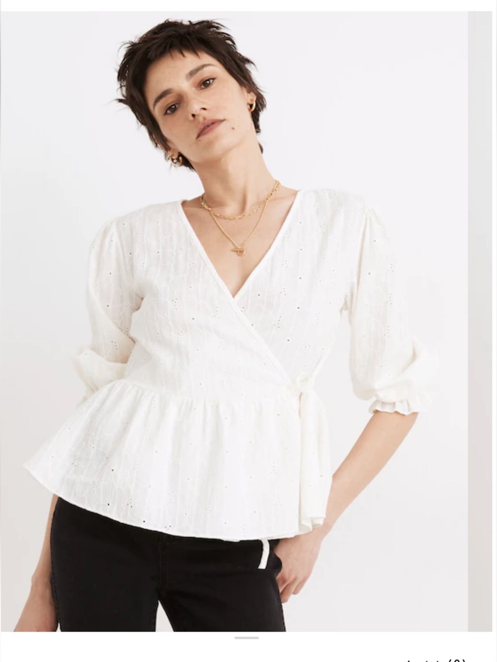 Madewell White Eyelet Embroidered Wrap Peplum Blouse‎ 100% Cotton